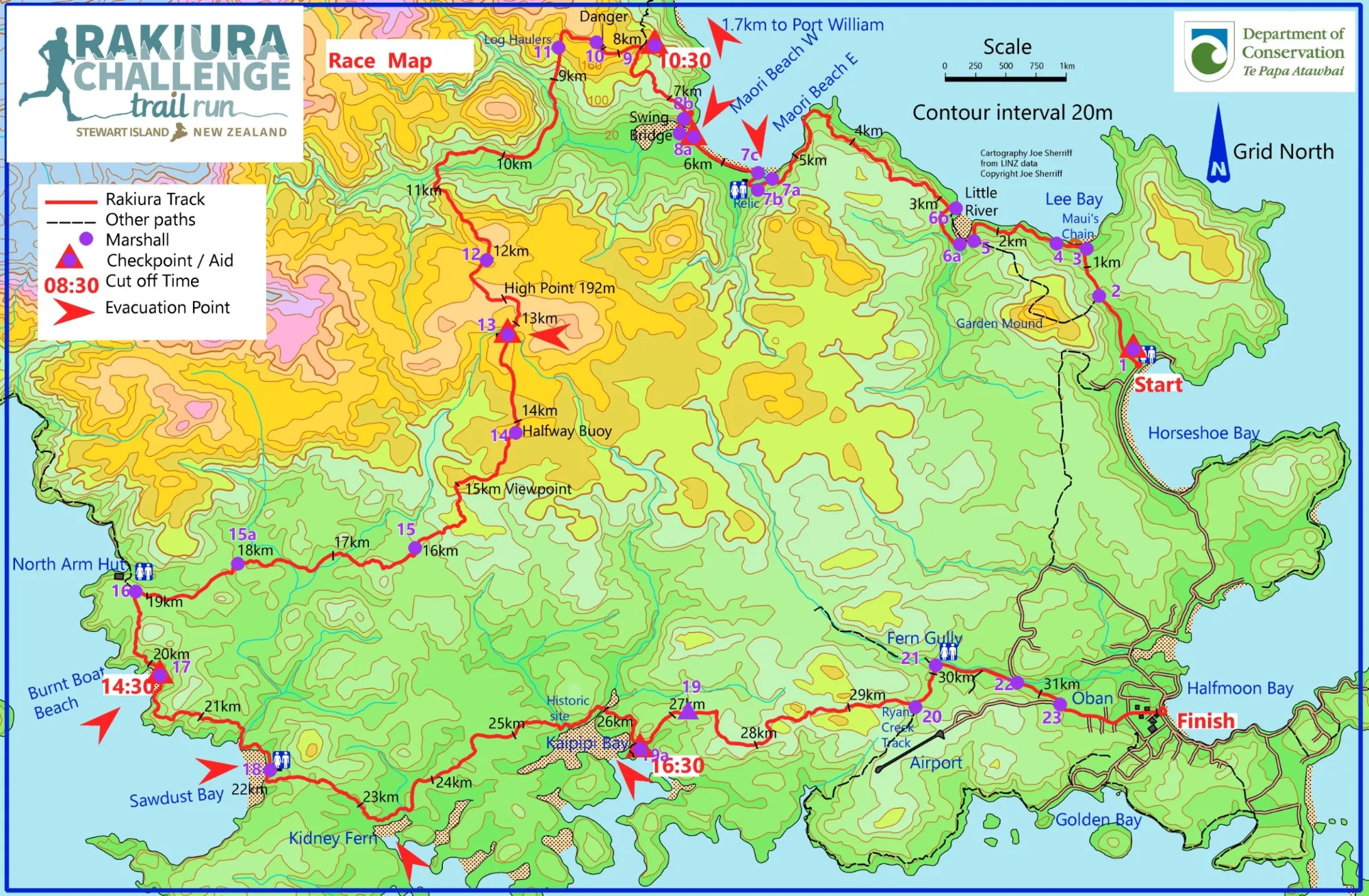 Map of the Rakiura Challenge course from Horseshoe Bay to Oban
